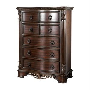 furniture of america jordan transitional wood 5-drawer chest in brown cherry