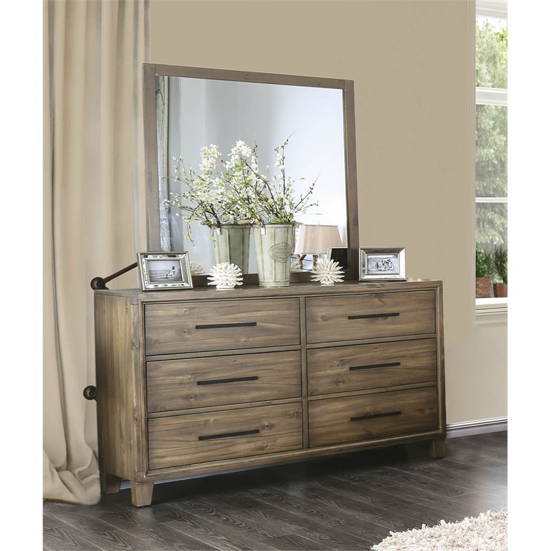 Furniture Of America Ron 6 Drawer Dresser And Mirror Set In Light Furniture Of America Ron 6 Drawer Dresser And Mirror Set In Light Oak