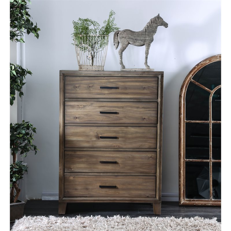 Furniture Of America Ron 5 Drawer Chest In Light Oak Idf 7068a C
