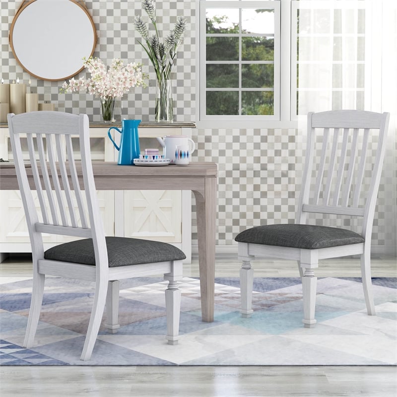 Furniture of America Cassie Wood Padded Dining Chair in Antique White (Set of 2)
