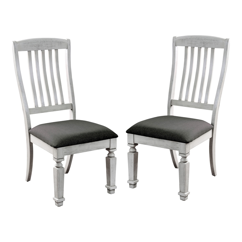 Furniture of America Cassie Wood Padded Dining Chair in Antique White (Set of 2)