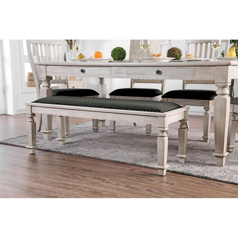 Furniture of America Cassie 6-Piece Wood Dining Set in Antique White