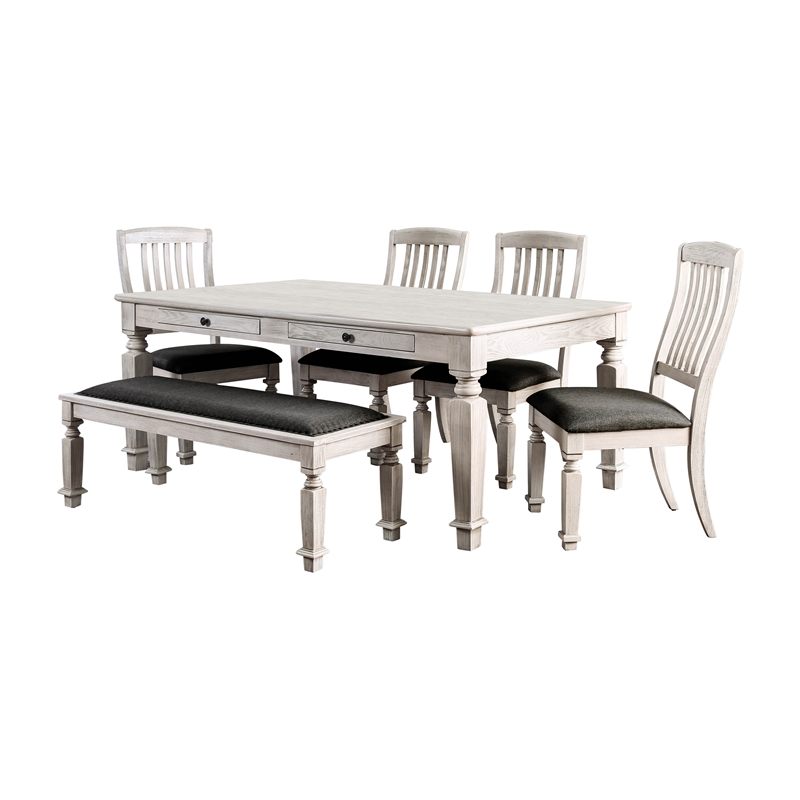 Furniture of America Cassie 6-Piece Wood Dining Set in Antique White