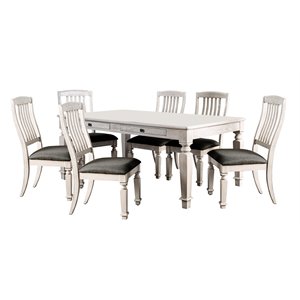 Furniture of America Cassie 7-Piece Wood Dining Set in Antique White