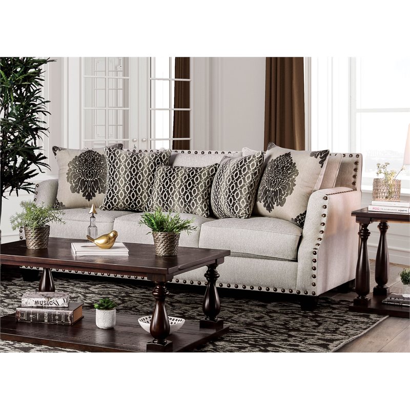 Furniture Of America Bell Contemporary Sofa In Beige Idf 3072 Sf Furniture Of America Bell Contemporary Sofa In Beige