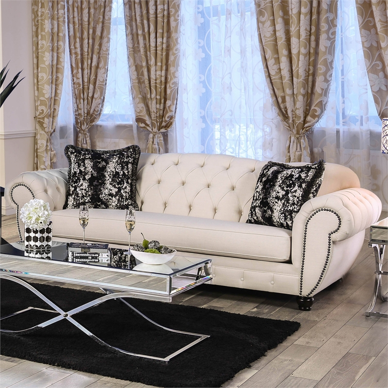 Furniture of America Isabella Transitional Fabric Sofa in Beige