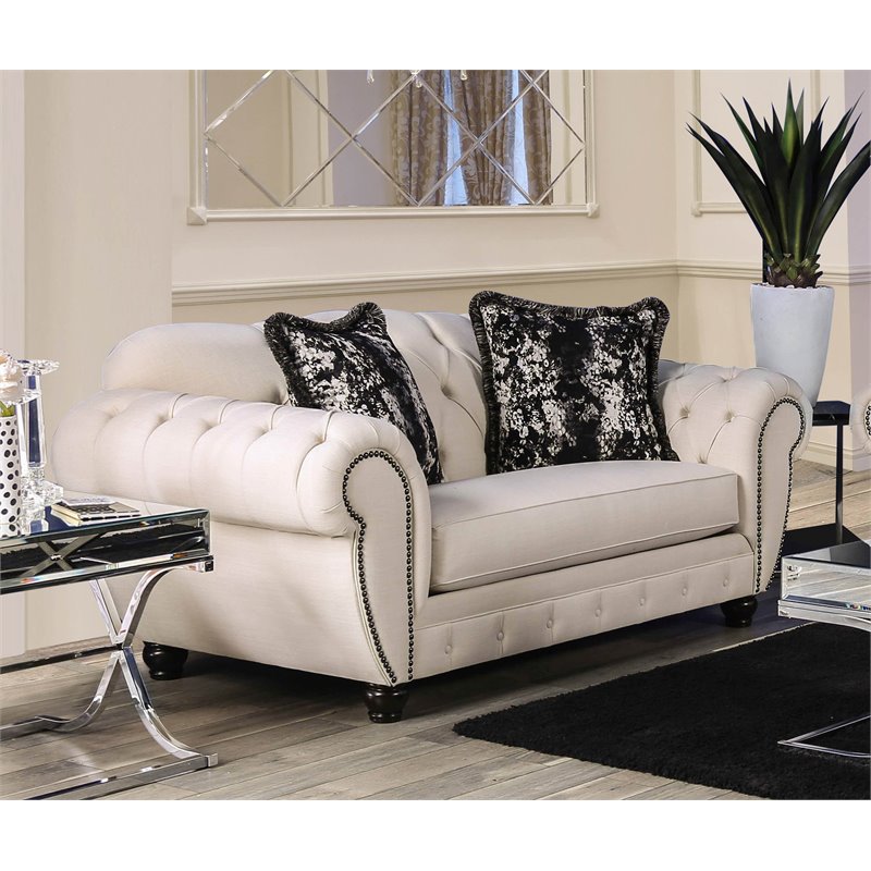 Furniture of America Isabella Transitional Fabric Loveseat in Beige