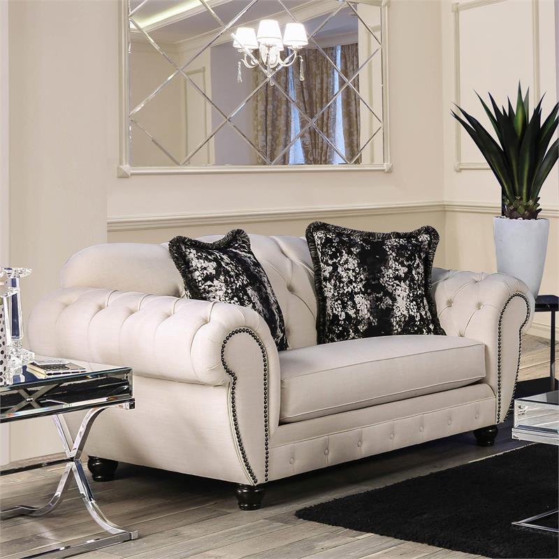 Furniture of America Isabella Transitional Fabric 2-Piece Sofa Set in Beige