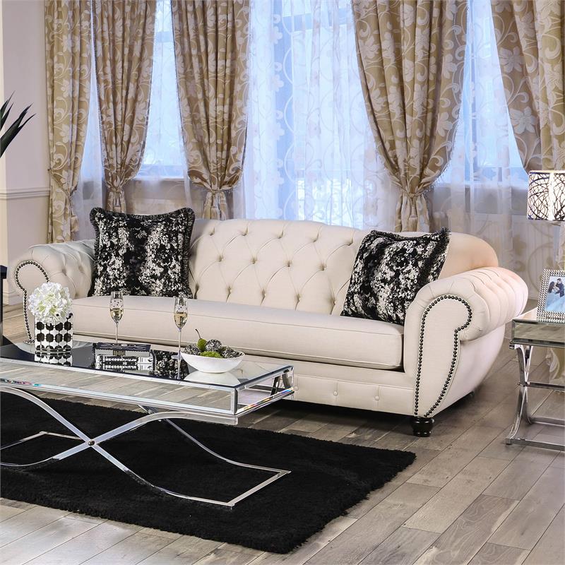 Furniture of America Isabella Transitional Fabric 2-Piece Sofa Set in Beige