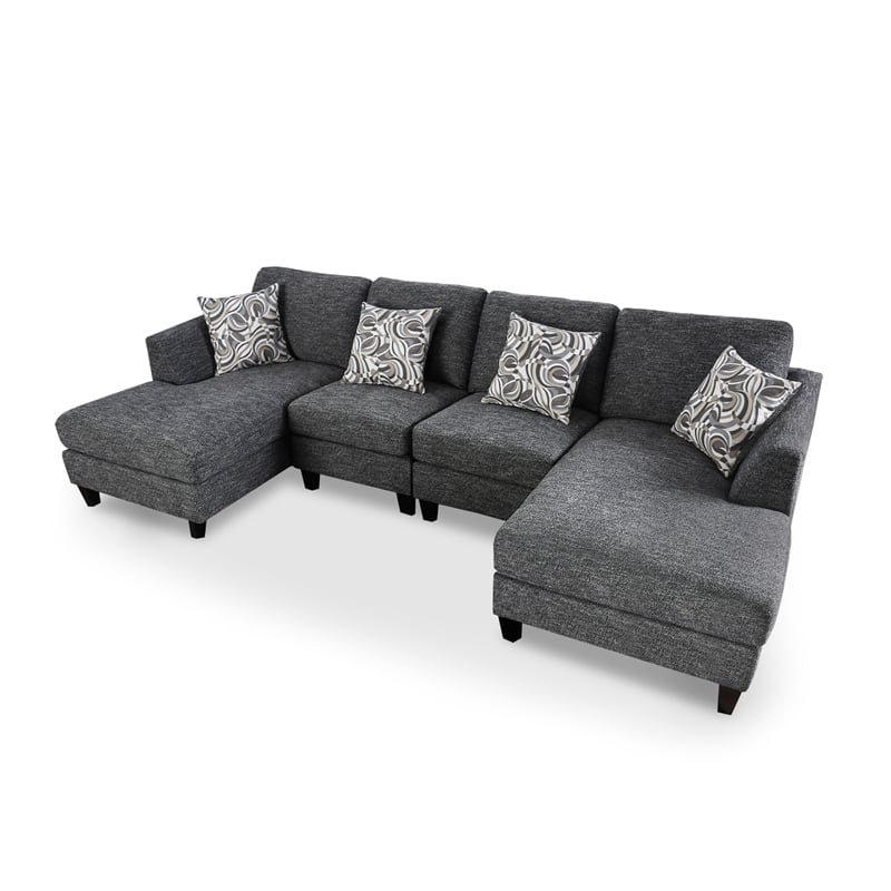 Furniture of America Burcham Transitional Chenille U-Shape Sectional in Gray