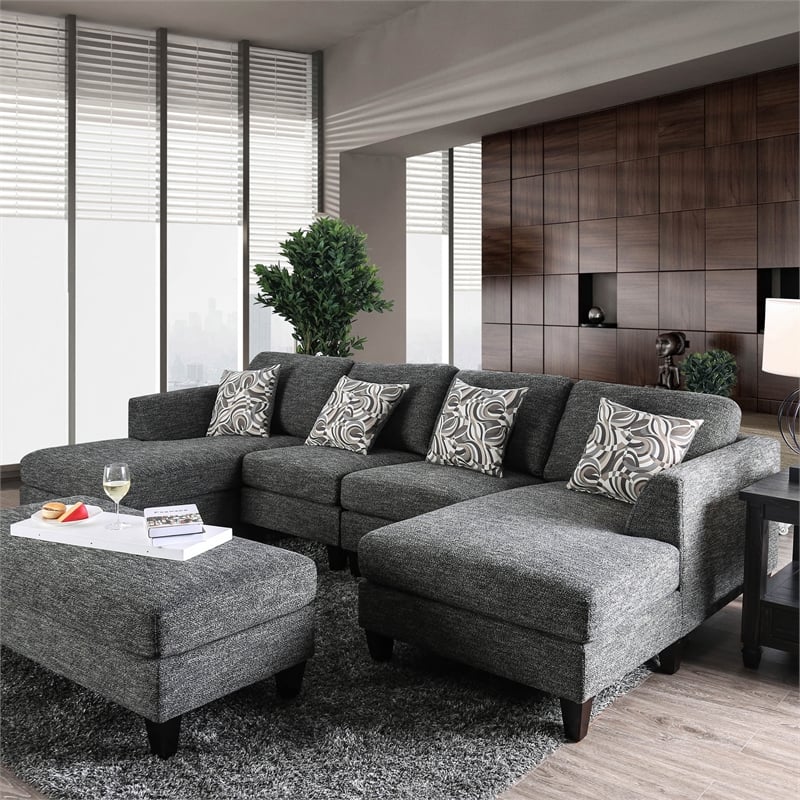 Furniture of America Burcham Transitional Chenille U-Shape Sectional in Gray