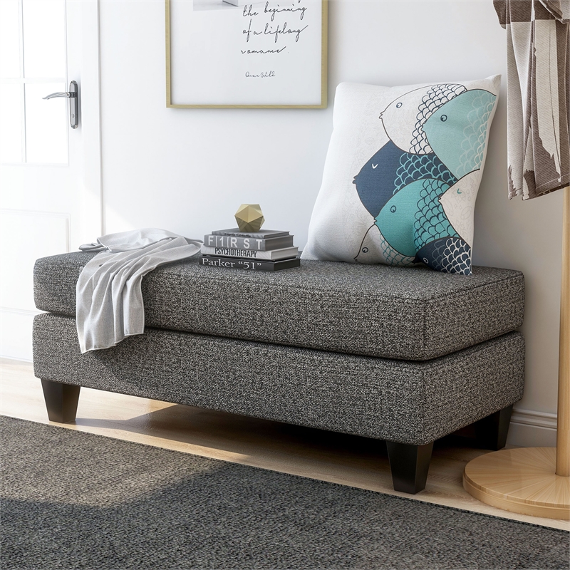 Furniture of America Burcham Transitional Chenille Upholstered Ottoman in Gray