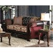 Furniture of America Eli Faux Leather Loveseat in Burgundy and Dark Brown