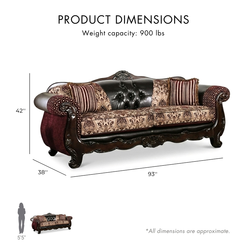 Furniture of America Eli Faux Leather 2-Piece Sofa Set in Dark Brown & Burgundy