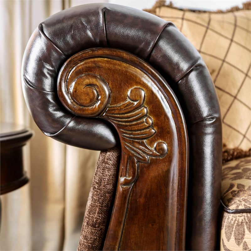 Furniture of America Eli Faux Leather Tufted Sofa in Tan Brown