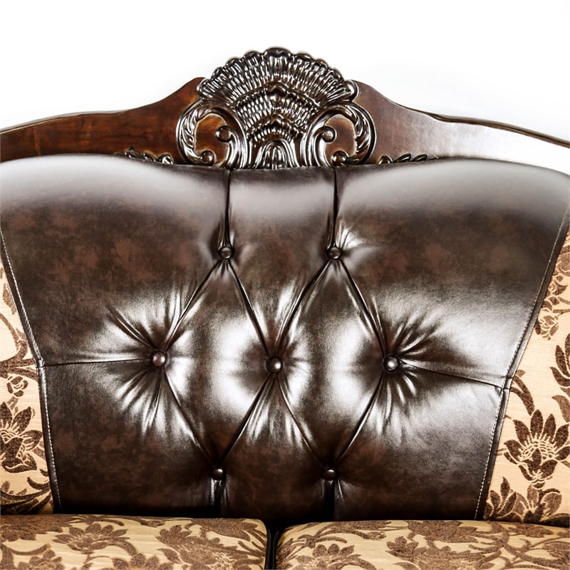 Furniture of America Eli Faux Leather Tufted Sofa in Tan Brown