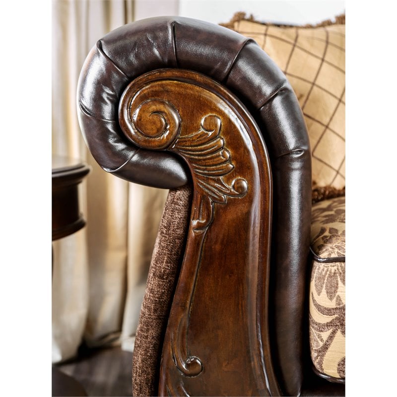 Furniture of America Eli Traditional Faux Leather Tufted Loveseat in Tan Brown