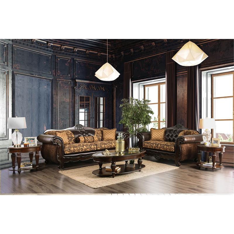 Furniture of America Eli Traditional Faux Leather Tufted Loveseat in Tan Brown