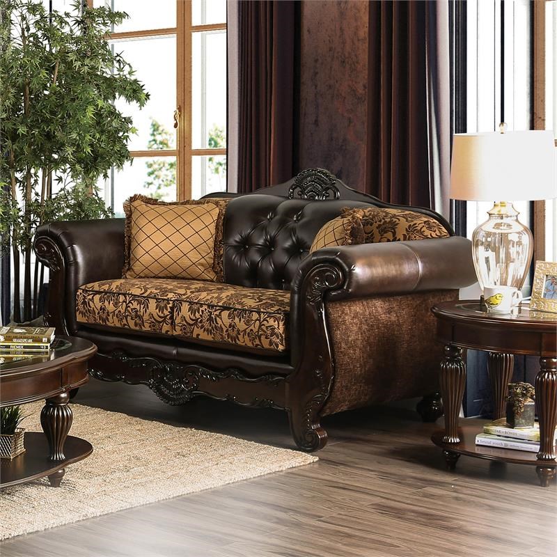 Furniture of America Eli Faux Leather 2-Piece Sofa Set in Tan Brown
