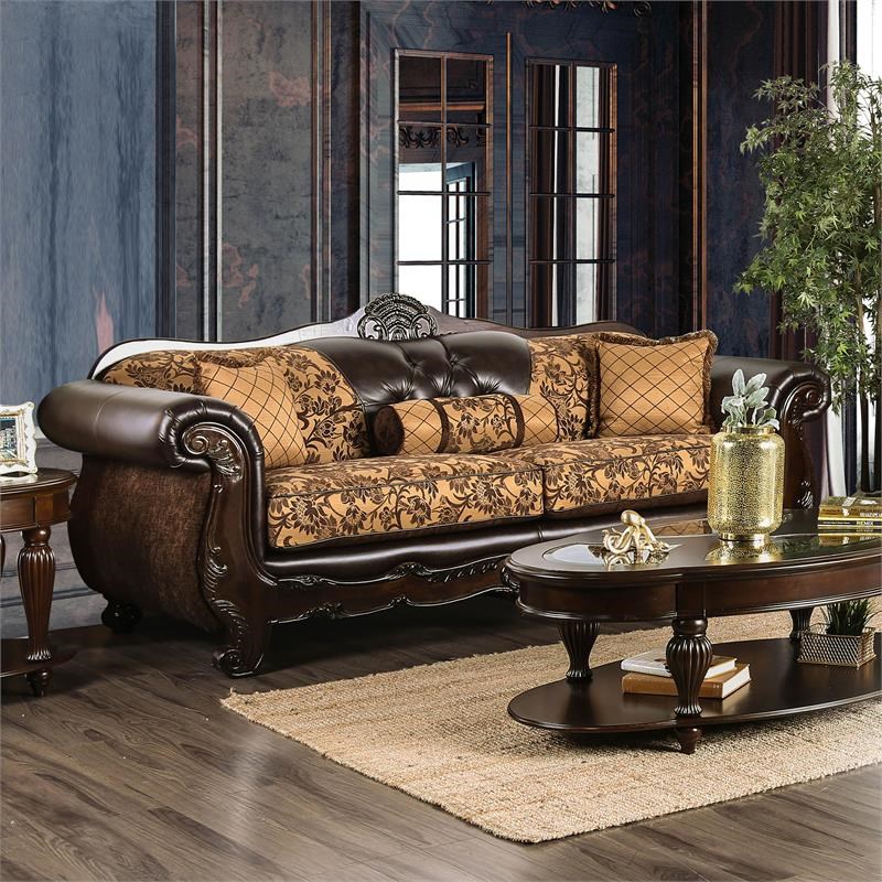 Furniture of America Eli Faux Leather 2-Piece Sofa Set in Tan Brown