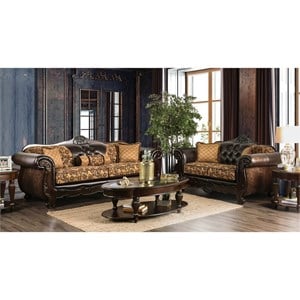 Furniture of America Eli Faux Leather 2-Piece Sofa Set in Tan Brown