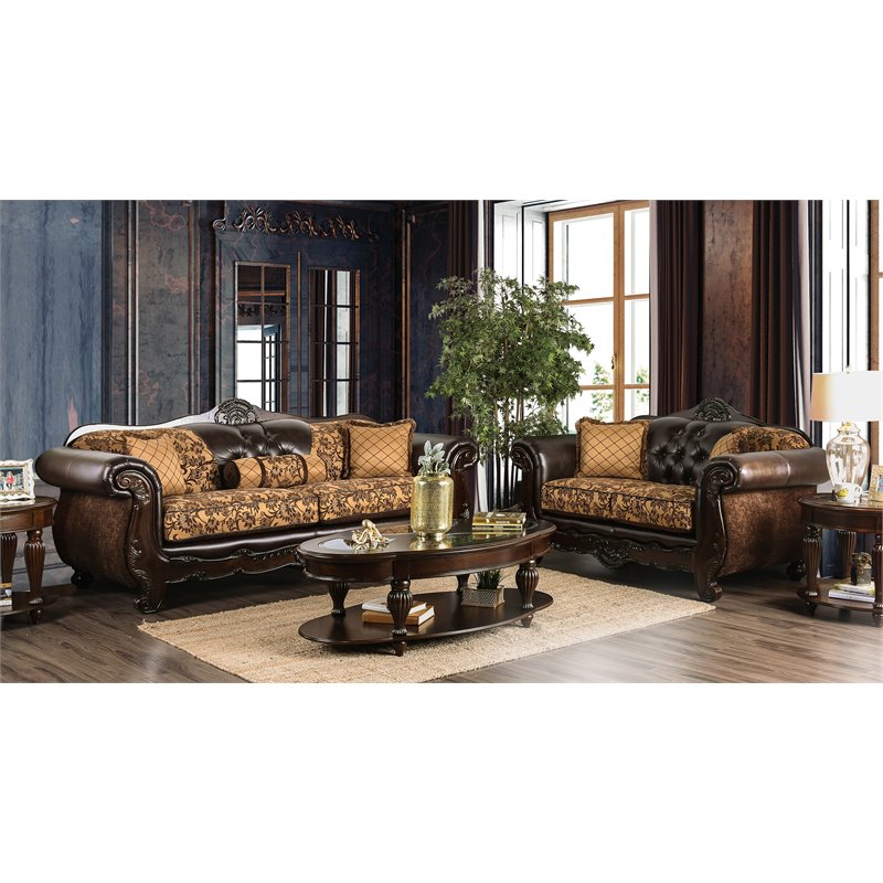 Furniture of America Eli Traditional Faux Leather 2-Piece Sofa Set in ...
