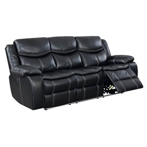 furniture of america stanton faux leather power reclining sofa in black