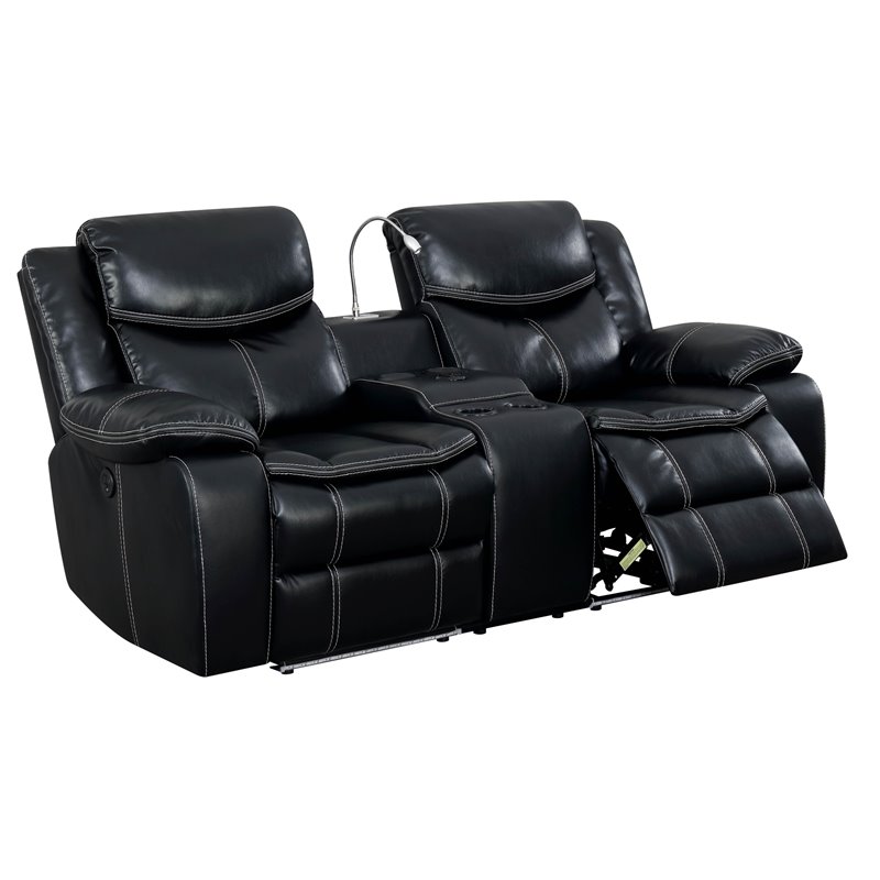 Furniture Of America Stanton Faux, Black Leather Power Reclining Sofa