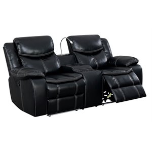 furniture of america stanton faux leather power reclining loveseat in black