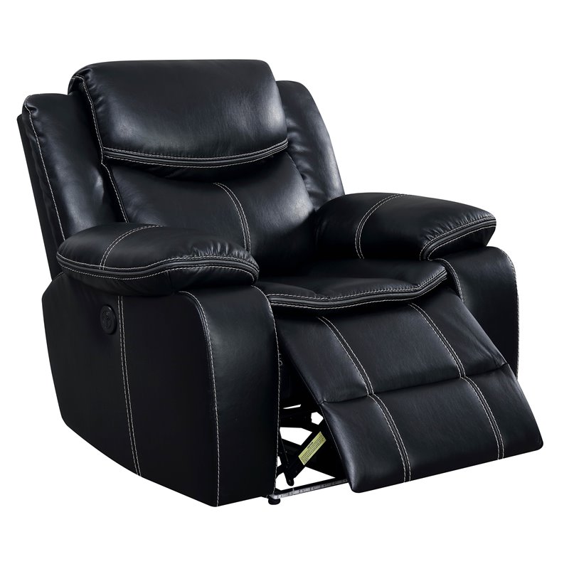 Furniture of America Stanton Faux Leather Power Recliner in Black Cymax Business