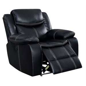 furniture of america stanton faux leather power recliner in black