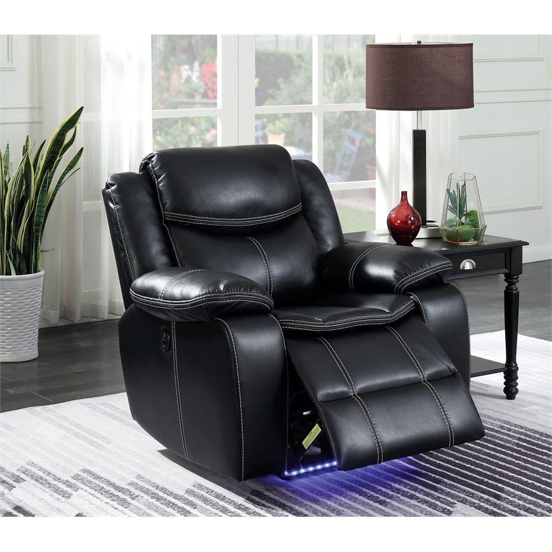 Faux Leather Recliner Sofa Set In Black, Black Leather Recliner Sofa And Chair