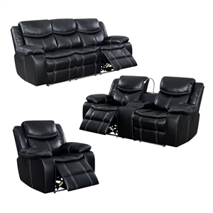 furniture of america stanton faux leather power reclining sofa set in black