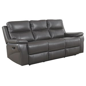 furniture of america soron modern leather upholstered reclining sofa in gray