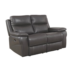 furniture of america soron modern leather upholstered reclining loveseat in gray
