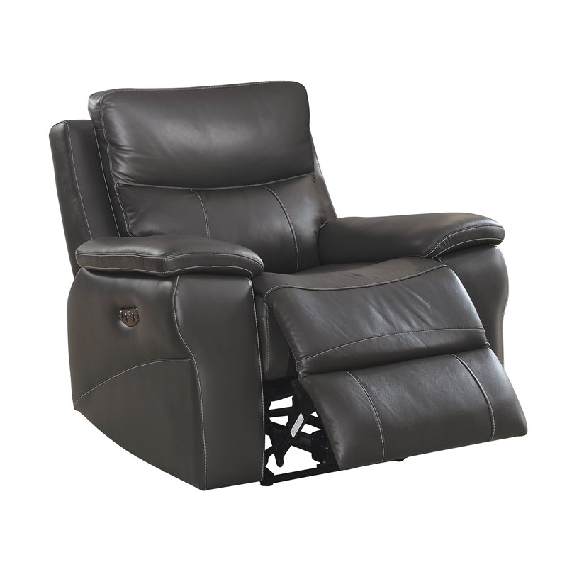 Furniture of America Soron Modern Faux Leather Power Recliner in Gray ...