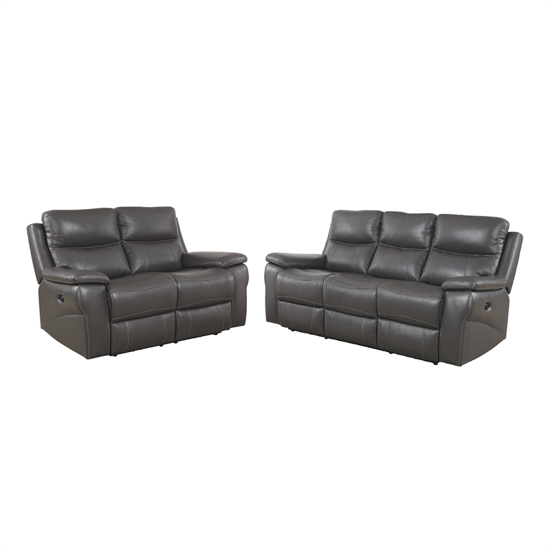 Furniture Of America Soron Leather 2 Piece Power Reclining Sofa Set In Gray Cymax Business Power Reclining Sofa Set In Gray, Gray Sofa Set With Recliner