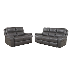 furniture of america soron modern leather upholstered power reclining sofa set in gray