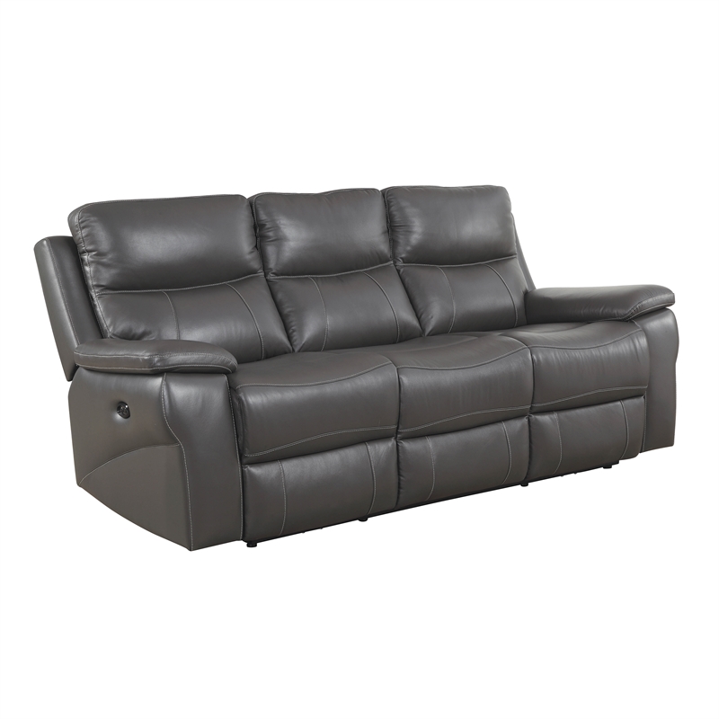 2 Piece Power Reclining Sofa Set, Gray Leather Sofa Recliner Set