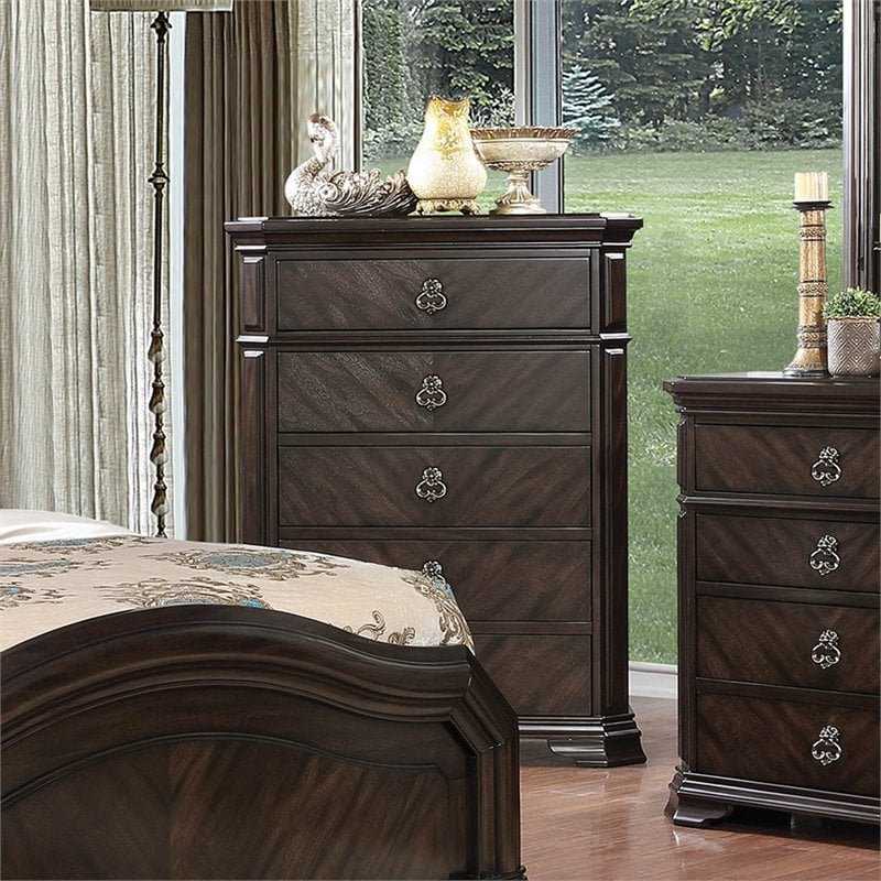 Furniture of America Kaylani Traditional Wood 5-Drawer Chest in Espresso