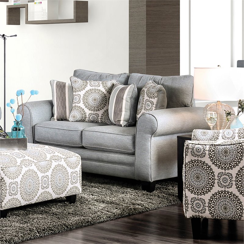 Furniture of America Joyce Transitional Fabric Upholstered Loveseat in Blue Gray