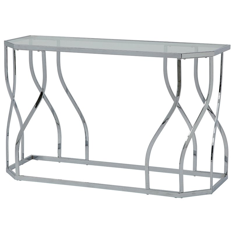 Furniture Of America Jan Gl Top Console Table In Chrome Idf 4158s