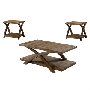 furniture of america pederson rustic wood 3-piece coffee table set in oak