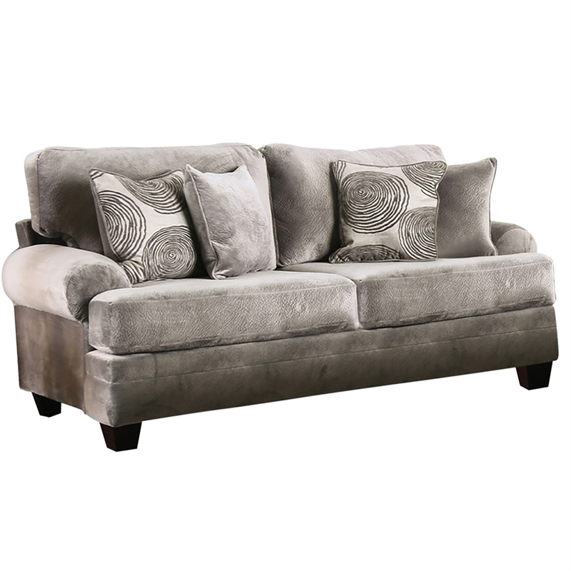 Furniture of America Sheryl Transitional Microfiber Upholstered Sofa in Gray