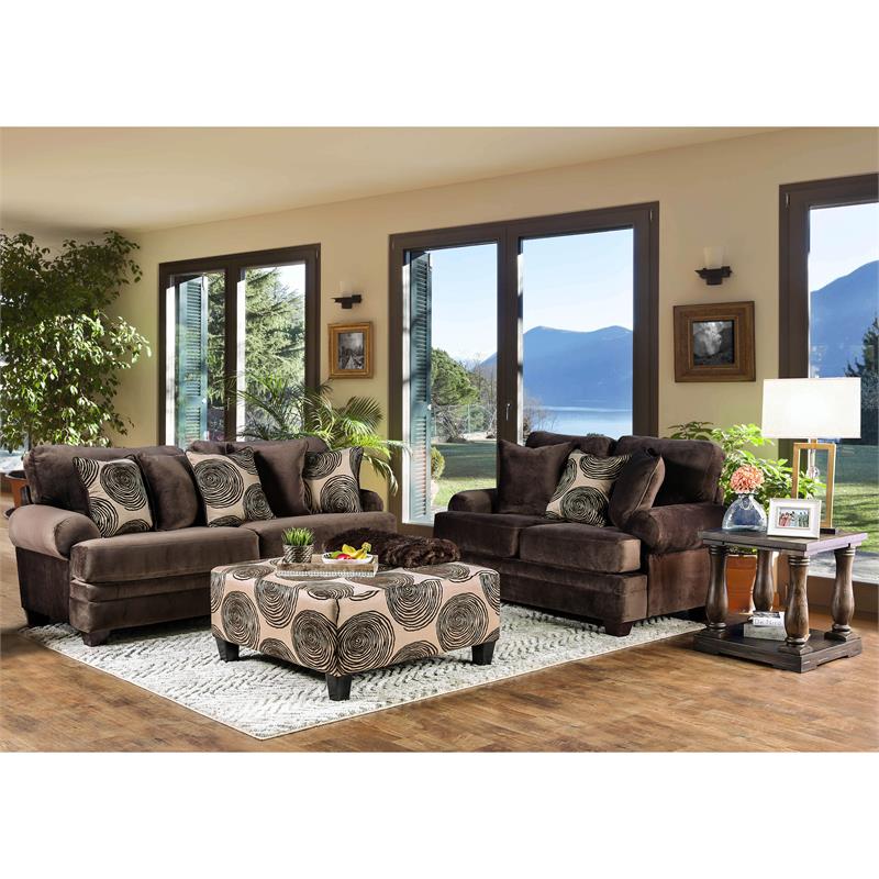 Furniture of America Sheryl Transitional Microfiber Upholstered Sofa in Brown