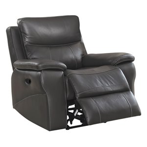 furniture of america soron modern leather upholstered recliner in gray