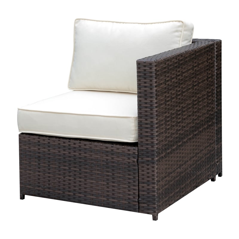 Furniture of America Daley Rattan Patio Left Arm Chair in Brown and Beige