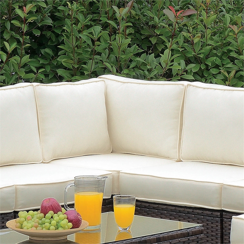 Furniture of America Daley Rattan Patio Corner Chair in Brown and Beige