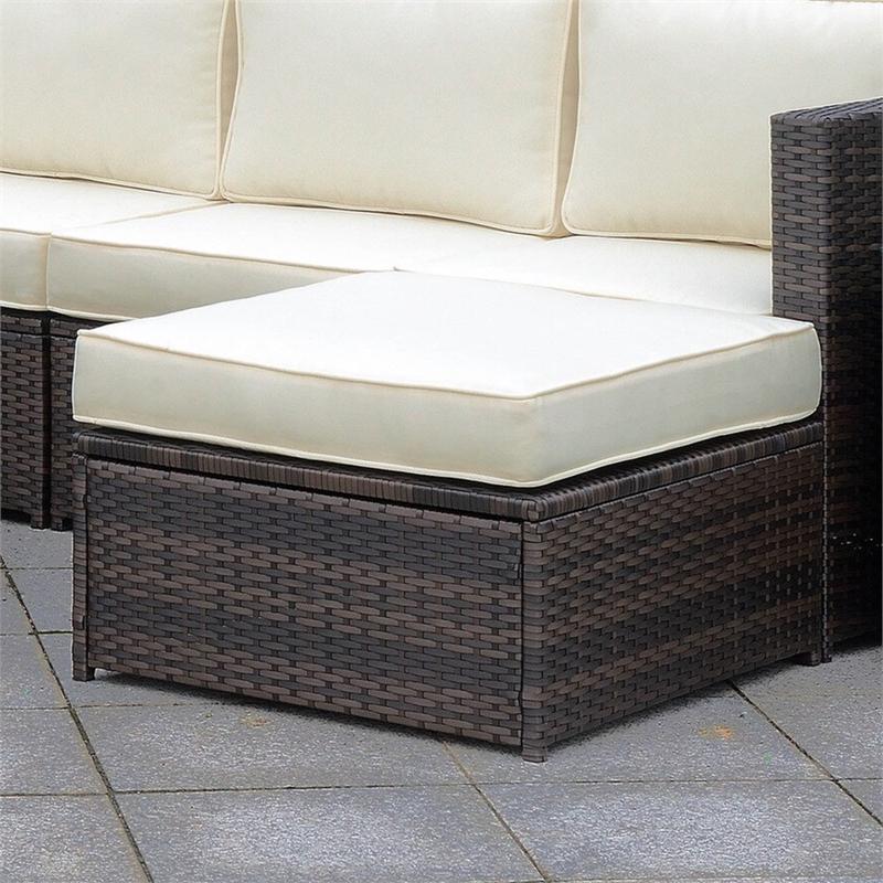 Furniture of America Daley Rattan Square Patio Ottoman in Brown and Beige
