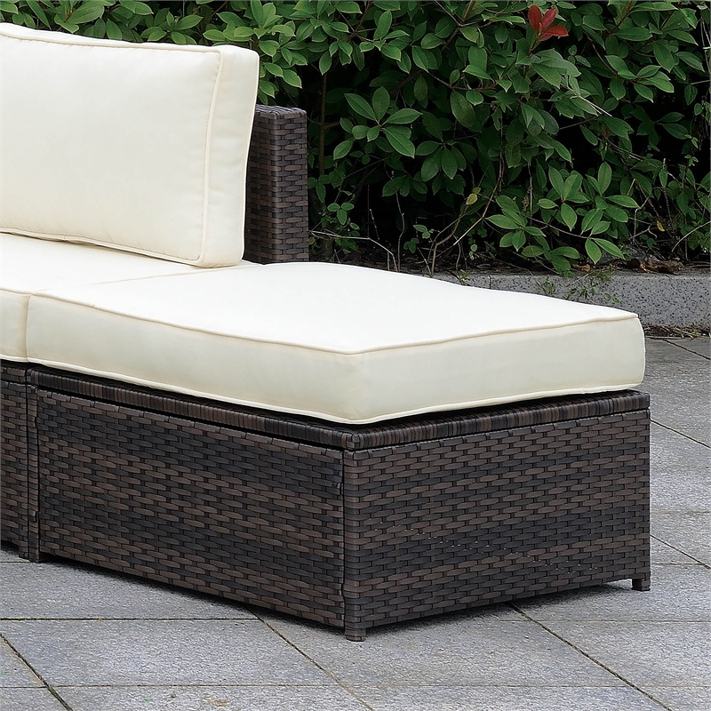 Furniture of America Daley Rattan Square Patio Ottoman in Brown and Beige